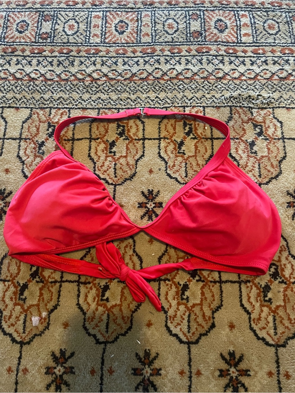 SHEIN Bright Red Tie-Front Bikini Top